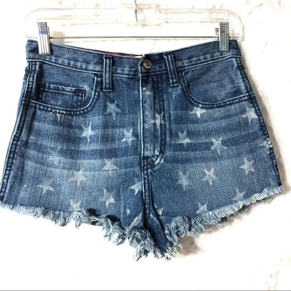 Hollister star print jean shorts jorts denim raw